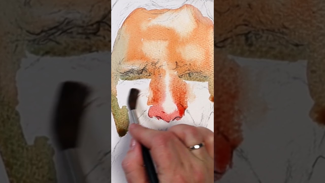 Watercolor portrait process - first wash application - full sketching & painting demo (Skillshare)