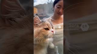 お風呂に入る猫