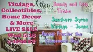 Exclusive Live Sale Incredible Deals on Unique Vintage Home Décor | May 13 @4pm et (1pm pt)