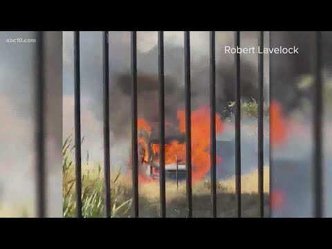 Roseville firefighters found a body after extinguishing a car fire