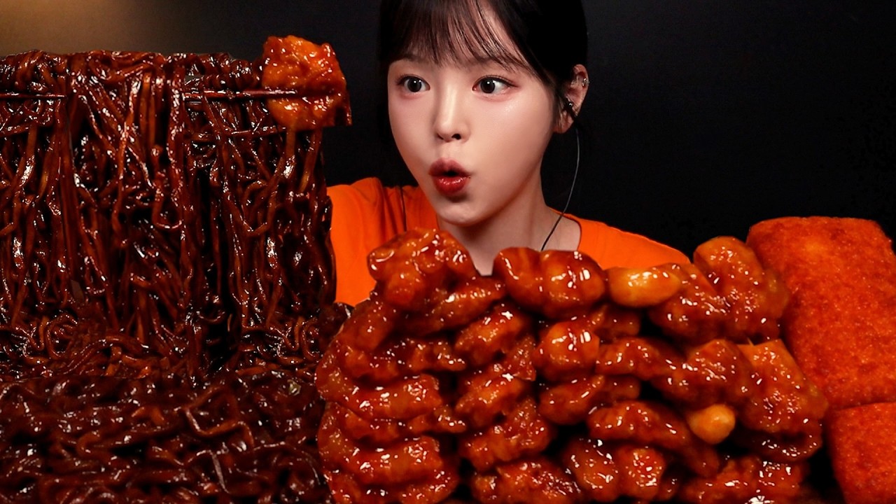 SUB)꾸덕바삭 페리카나 양념치킨에 짜왕 먹방! 칠리스 치즈스틱까지 짜장라면 치킨 꿀조합 Jjajang Ramyeon & Ch