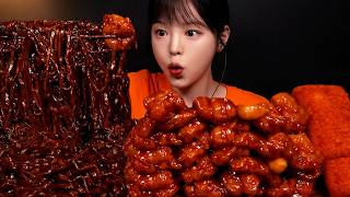 SUB)꾸덕바삭 페리카나 양념치킨에 짜왕 먹방! 칠리스 치즈스틱까지 짜장라면 치킨 꿀조합 Jjajang Ramyeon & Chicken Mukbang Asmr