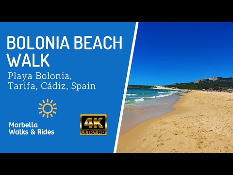 Relaxing Beach Walk, Playa Bolonia, Tarifa, Cadiz, Spain - in 4K 60 fps with ambient piano music