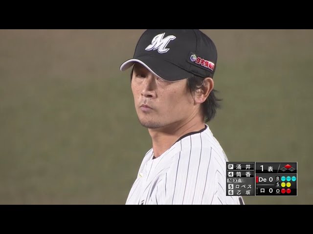 【1回表】先輩の意地!! マリーンズ・涌井が外角のストレートで見逃し三振を奪う!! 2019/6/11 M-DB