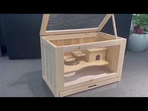 A detailed video about wooden hamster cage, get a full view of the hamster house