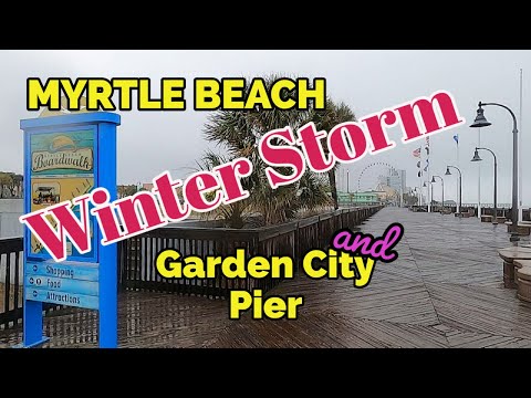 Winter Storm in Myrtle Beach, SC. Boardwalk, Garden City Pier, Ocean waves crashing!!