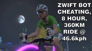 Zwift BOT Cheating, 360km ride @ 46.6kph