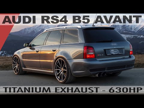 AUDI RS4 B5 AVANT 630HP - With full Titanium exhaust - Amazing sounds, details, fire-spitting launch