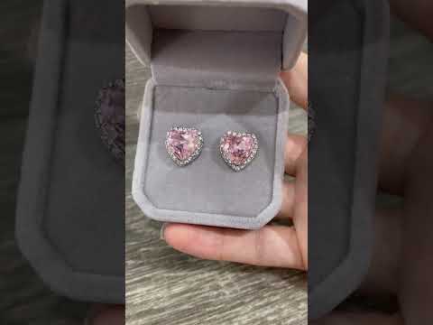 Подарок девушке серьги "Сердечки красный рубин" в серебристой оправе с цирконами В бархатной коробочке - фото 4 - id-p2829299244