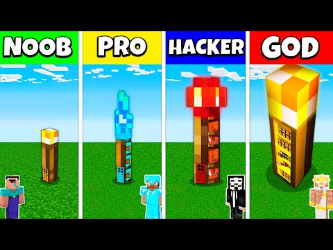 Minecraft Battle: NOOB vs PRO vs HACKER vs GOD: INSIDE TORCH HOUSE BASE BUILD CHALLENGE / Animation