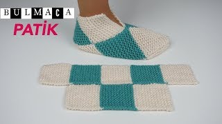 İki şişle kare bulmaca patik / bay bayan kolay patik modeli / örgü modelleri / Figen Ararat