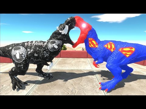 VENOM vs SUPERMAN T-REX vs SPINOSAURUS DEADPOOL DEATH RUN - Animal Revolt Battle Simulator