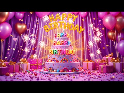 Happy Birthday to You 🎉  Beautiful Birthday Song with Purple Cake & Balloons