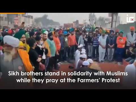 Sikhs stand in solidarity with Muslims while they pray at the #FarmersProtest #Sikh #Muslim #India