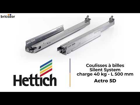 Coulisse à billes - tiroir bois - 40 kg - sortie totale - Actro 5D HETTICH