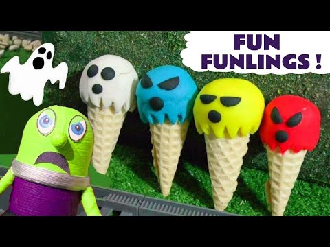 Funny Funlings spooky Play Doh Ice Cream at McDonalds Drive Thru with Thomas Trains TT4U