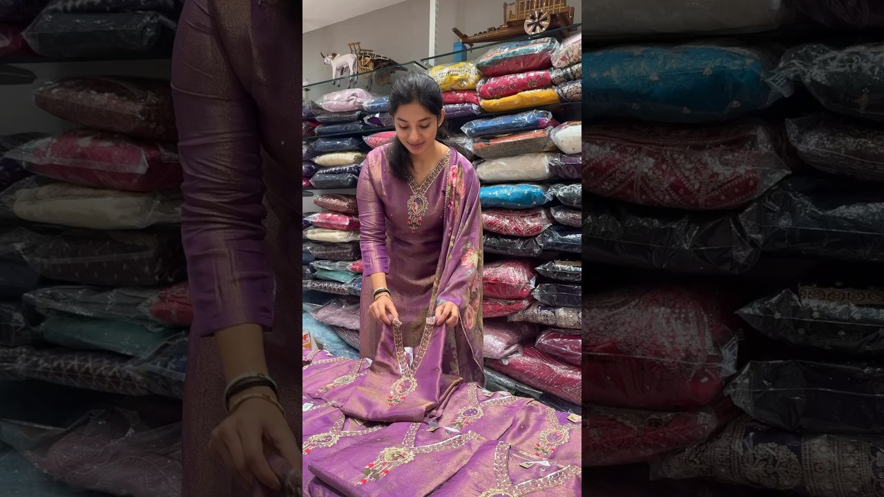 Lovely purple shimmer silk kurta set at Tarangg +91 86395 64913