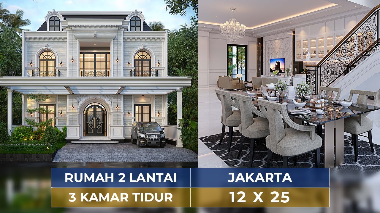 Video 3D Desain Rumah Klasik Mediteran 2 Lantai Bapak HTN 1514 - Jakarta