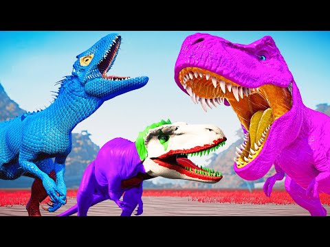 Color Tyrannosaurus Rex Vs Joker, Spiderman Indoraptor Jurassic World Evolution Dino Fight