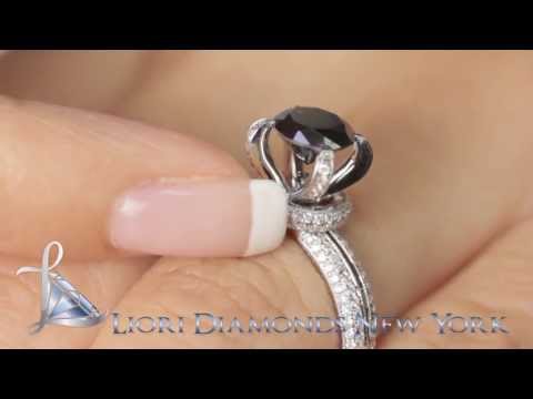 BDR-151 - 1.85 Carat Certified Natural Black Diamond Engagement Ring 18k White Gold