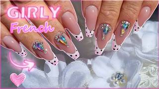 Polka dots ombre french. Sculpted buldier gel nails tutorial 