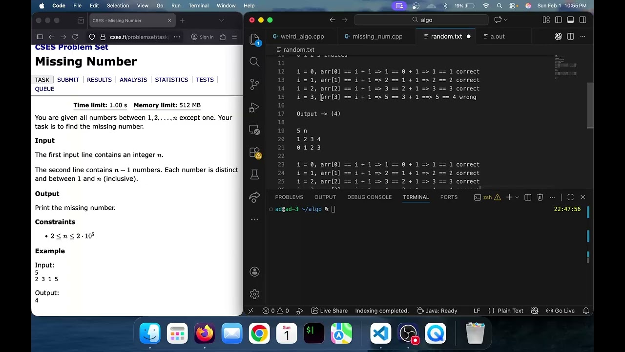 Missing Number [CSES Introductory Problems] (Sorting Approach)