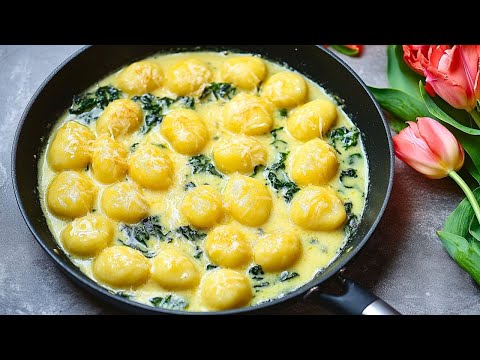 Das leckerste Rahm-Spinat Rezept  in 5 Min, das ich je gegessen habe! Mini-Klöße Pfanne
