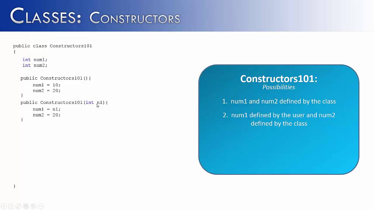 Classes Part 12:  Constructors (Java)