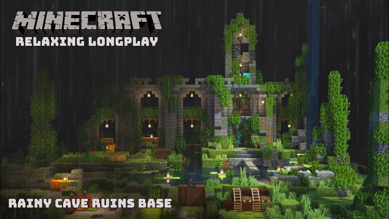 Minecraft Relaxing Longplay - Rainy Cave Hole - Cozy Ruins Base (No Commentary No ads) 1.21.4