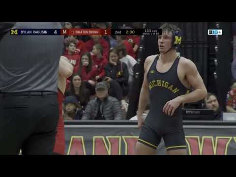 133 LBs: Maryland's Braxton Brown vs. Michigan's Dylan Ragusin | Big Ten Wrestling | Jan. 12, 2024