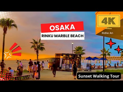 [4K] Rinku Marble Beach Beautiful Sunset Walking Tour (Rinku Town, Osaka)