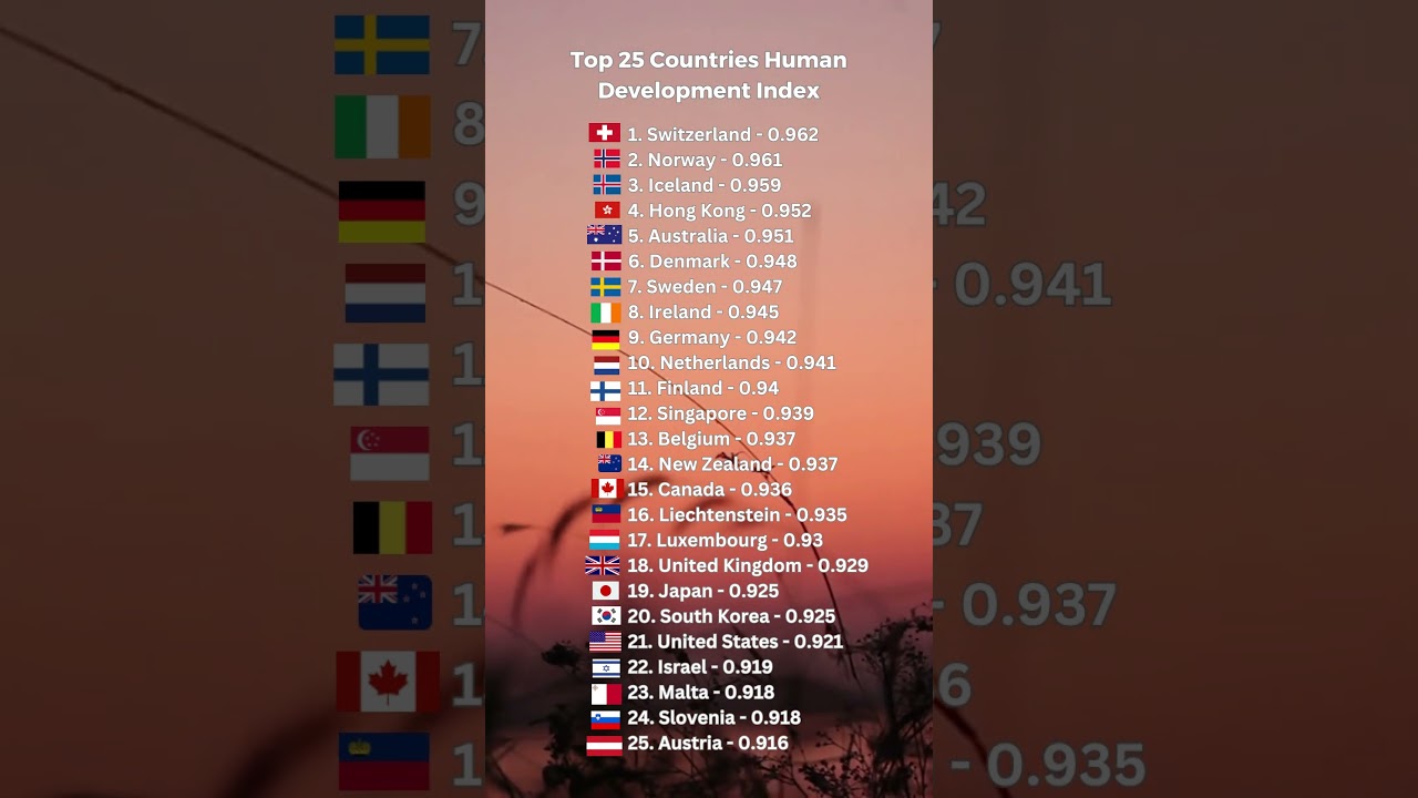 Top 25 Countries Human Development Index  #rank #country #top10
