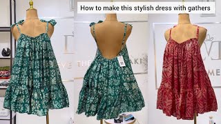 DIY : How to Cut a Stylish Gathered Flare Off-Shoulder Dress | Easy Sewing Tutorial