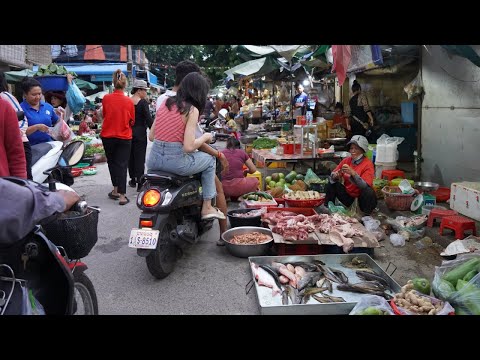 Phsa Kandal Evening Street Market - Daily Lifestyle of Vendors & Buyer Selling, Buying Some Food