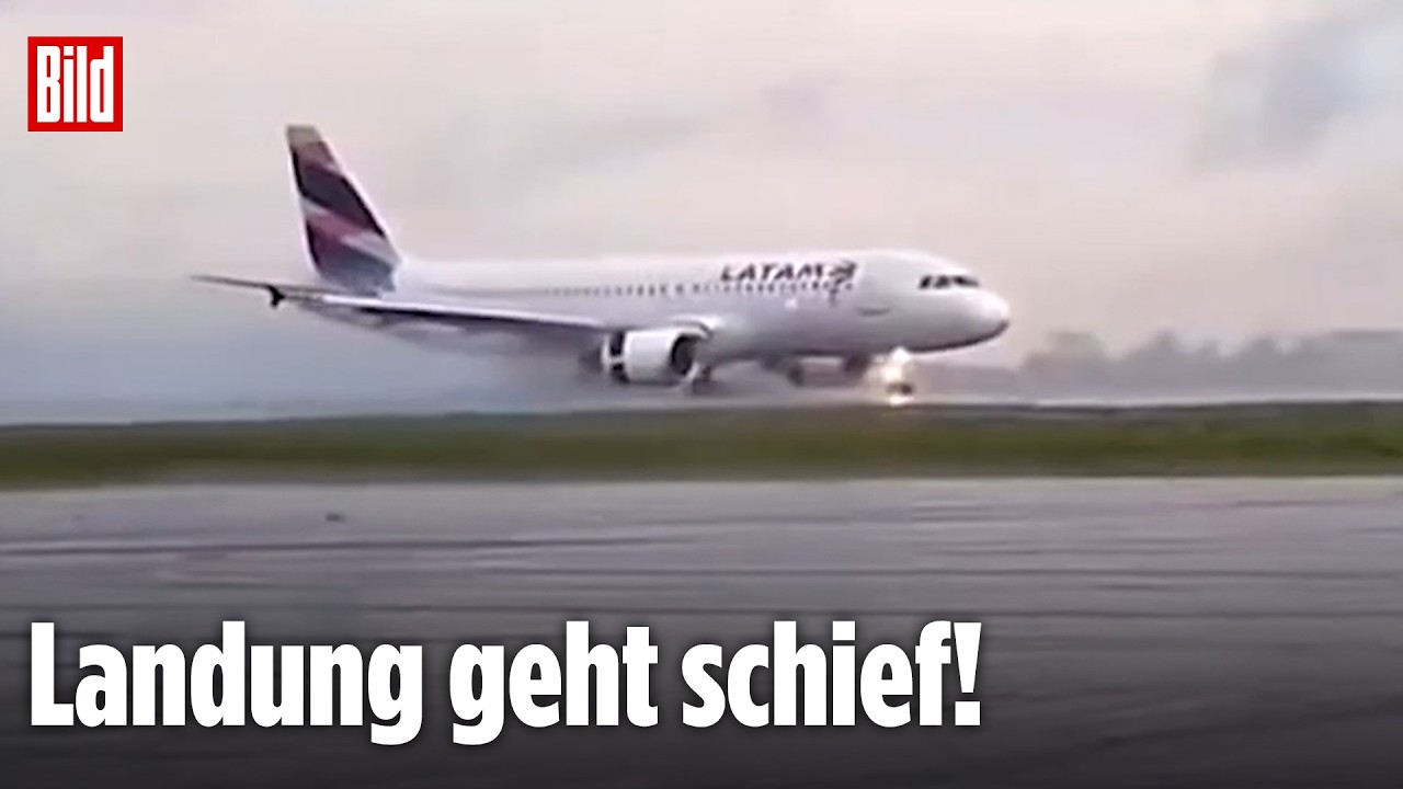SCHRECKMOMENT BEI LANDUNG: Flugzeug schlittert über die Landebahn