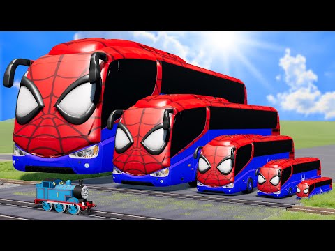 Big & Small Bus Spiderman vs Train Thomas | BeamNG.Drive