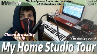 My Home studio tour|very cheap budget|all setup-headphone,audio interface,mic,popfilter,pc,stand,daw
