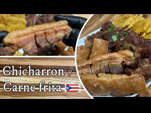 Carne frita y Chicharrones de cerdo (Puerto Rican...