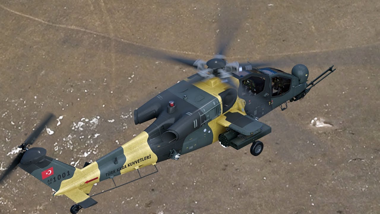 Atak T129 Helicopter-Rigged - with Cocpit-Changeable decal-text 3D Model