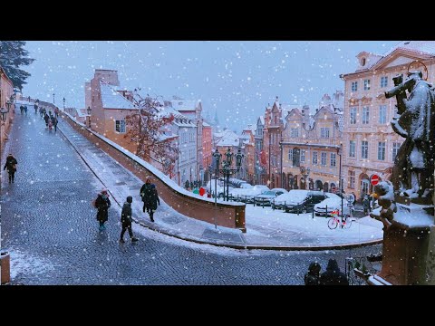 PRAGUE SNOW WALK ☃️ Walking in Heavy Snowfall 4K - Charming Winter Ambience - Czech Tour HDR ASMR