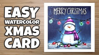 Beginner Watercolor & Colored Pencil Tutorial | Cute Snowman Christmas Card