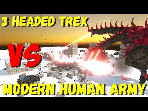 3 HEADED PLASMA T-REX vs MODERN HUMAN ARMY - Animal Revolt Battle Simulator