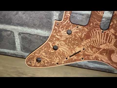 Wood Pickguard for Stratocaster HSS and SSS Laser engraved Real Cherrywood with Unique Artwork "Stumble" image 16