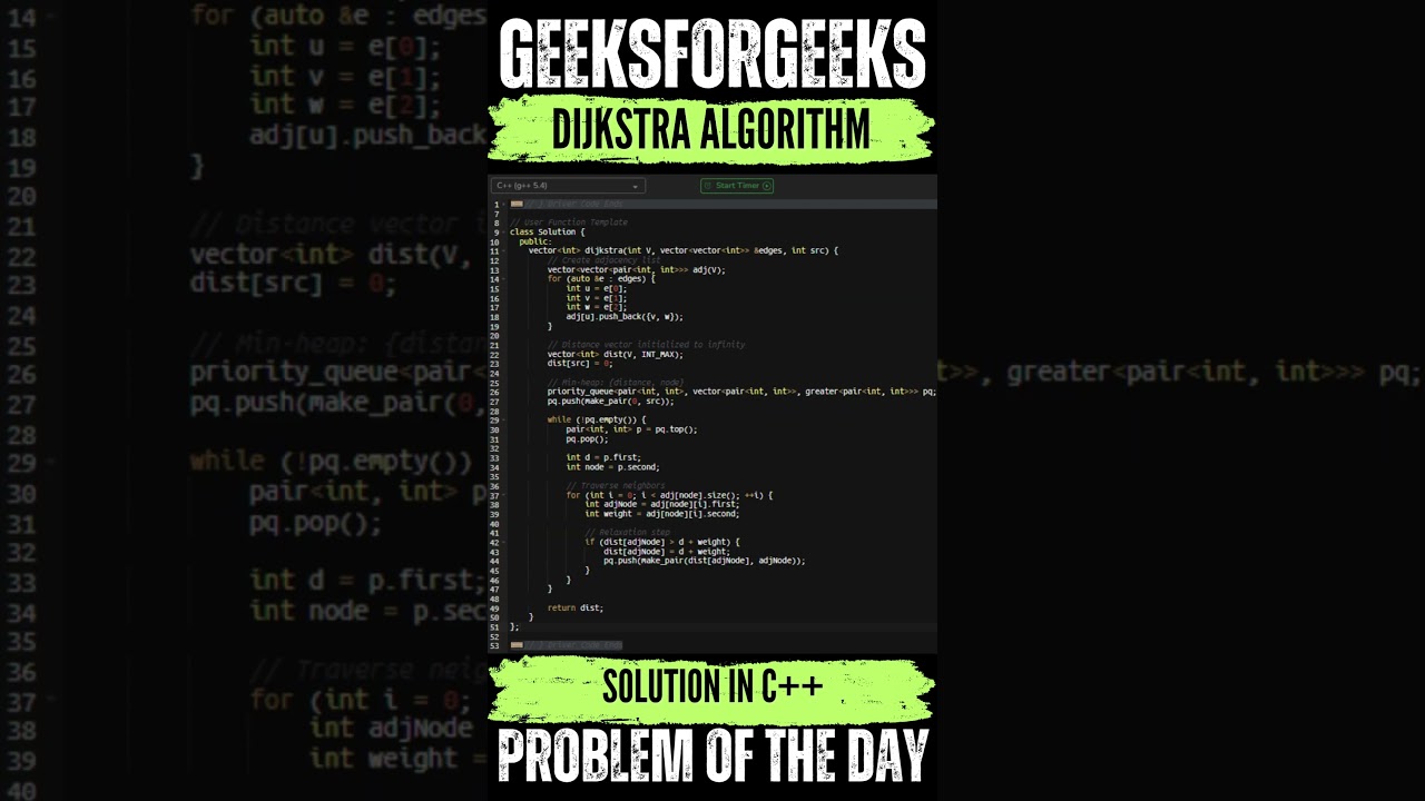 Dijkstra Algorithm | GeeksForGeeks POTD💚🖤 | Solution👆🏻🔗 #coding #gfg #potd #geeksforgeeks #shorts