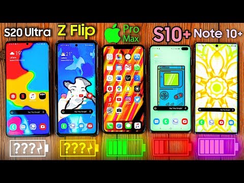 Samsung Galaxy S20 Ultra vs iPhone 11 Pro MAX vs Z Flip vs S10+ vs Note Plus - Battery Drain Test!