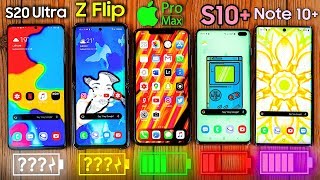 Samsung Galaxy S20 Ultra vs Z Flip vs iPhone 11 Pro MAX vs S10+ vs Note Plus - Battery Drain Test!