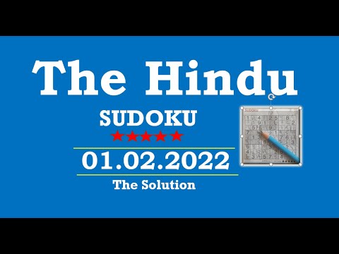 The Hindu  Sudoku Feb 01, 2022 - 5 Star - The Solution