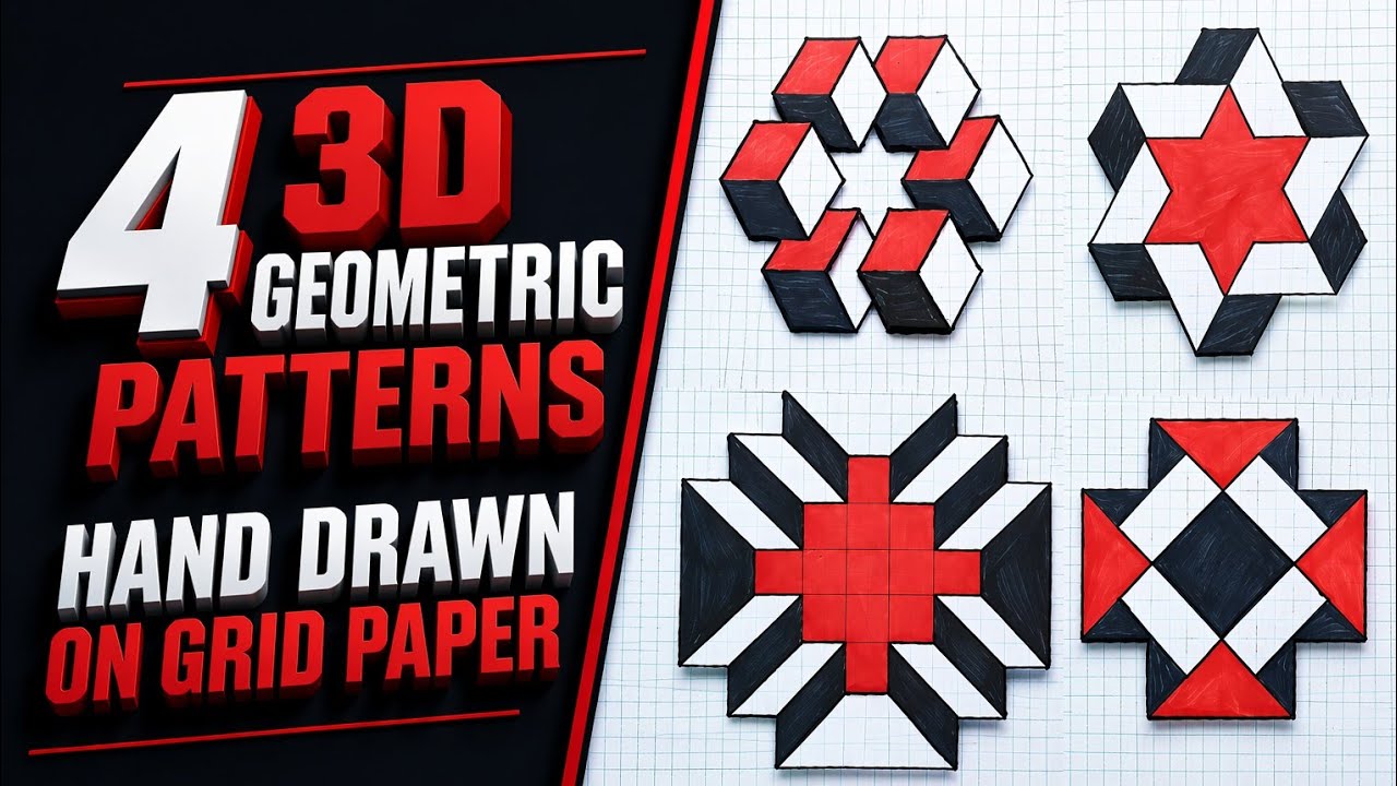 4 Amazing 3D Geometric Patterns on Grid Paper | Easy Drawing Ideas for Beginners