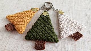 Learn to Crochet These Mini Christmas Tree Keychains Today