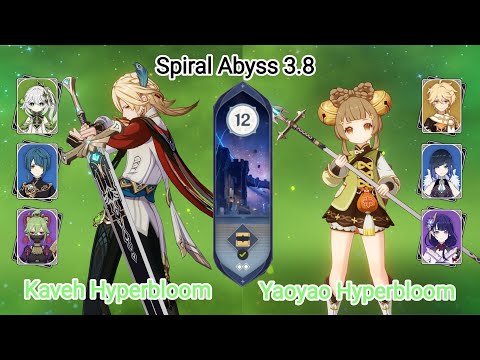 C1 Kaveh Hyperbloom & C4 Yaoyao Hyperbloom - NEW Spiral Abyss 3.8 - Floor 12 9 star | Genshin Impact